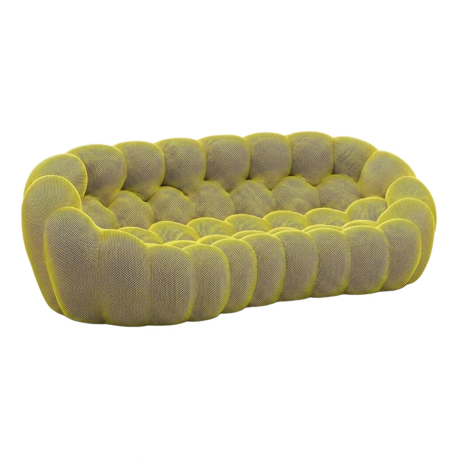 Modern Curved Yellow Bubble Sofa Textured Fabric