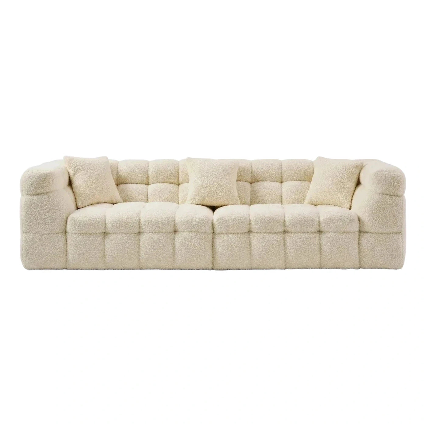 Cream Boucle Modular Sofa with Three Pillows