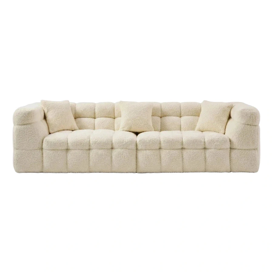 Cream Boucle Modular Sofa with Three Pillows