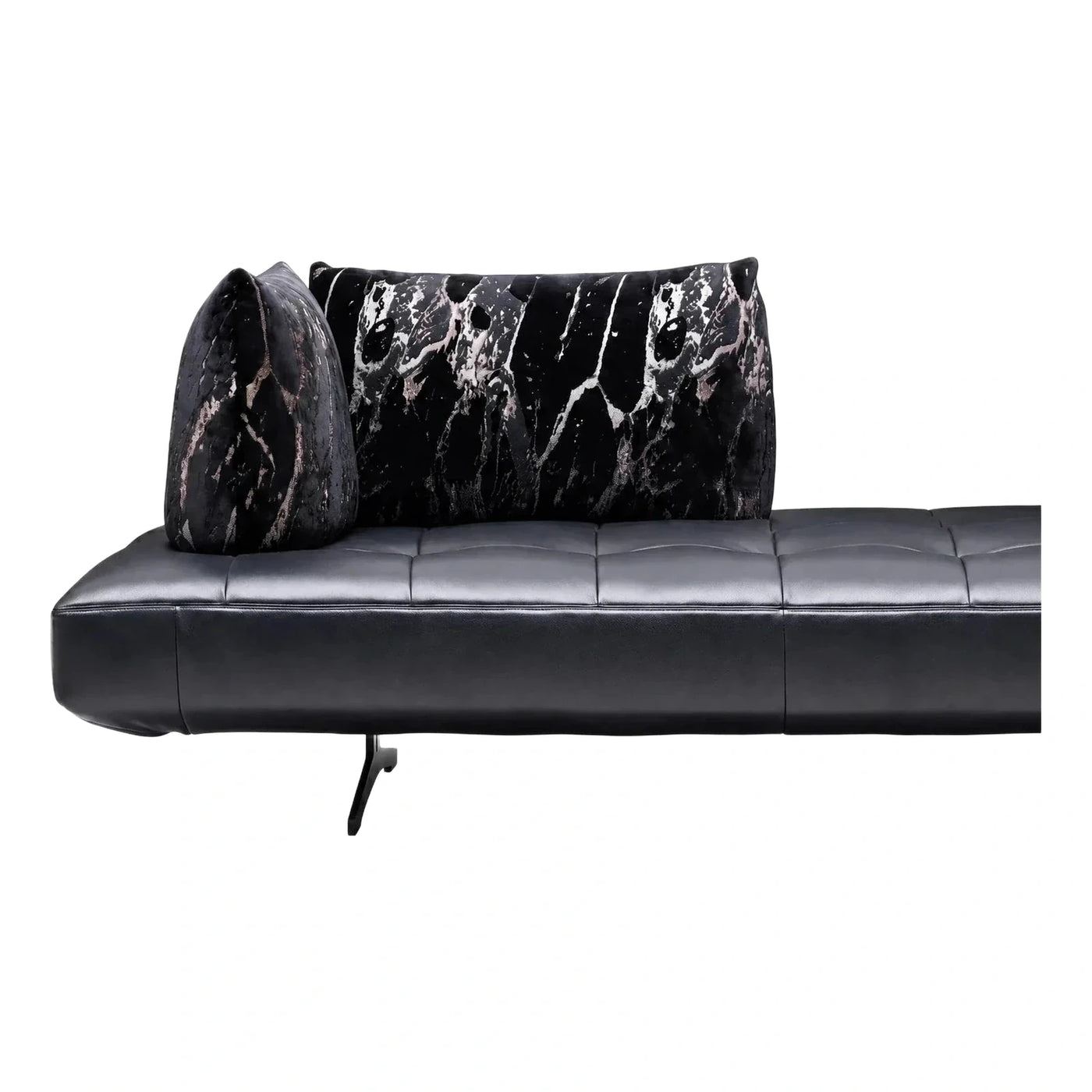 Modern Black Leather Sofa with Marble Pattern Cushions