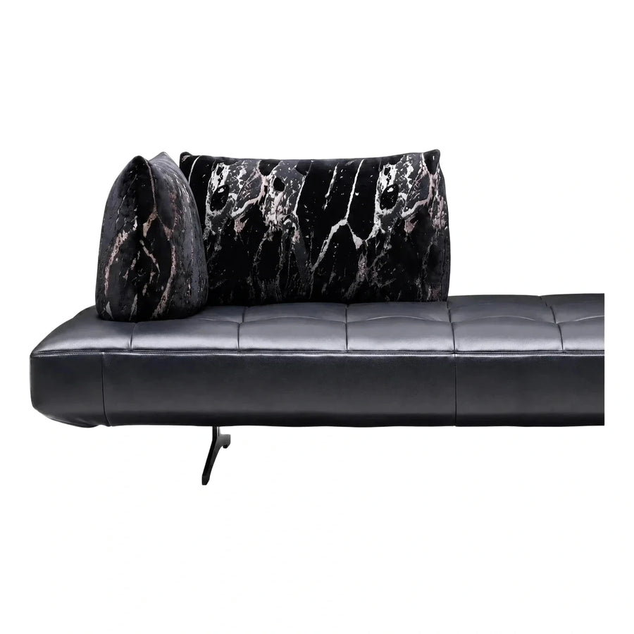 Modern Black Leather Sofa with Marble Pattern Cushions