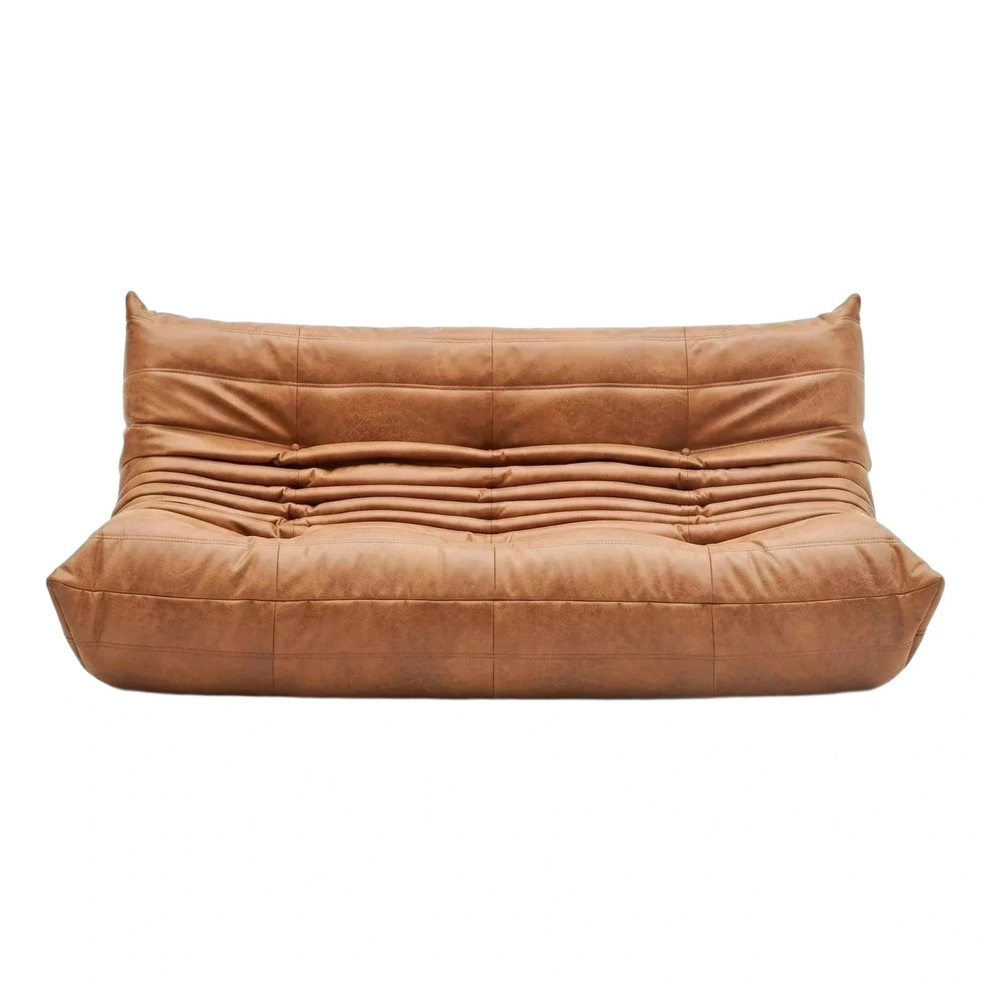 Tan Leather Low Profile Floor Sofa