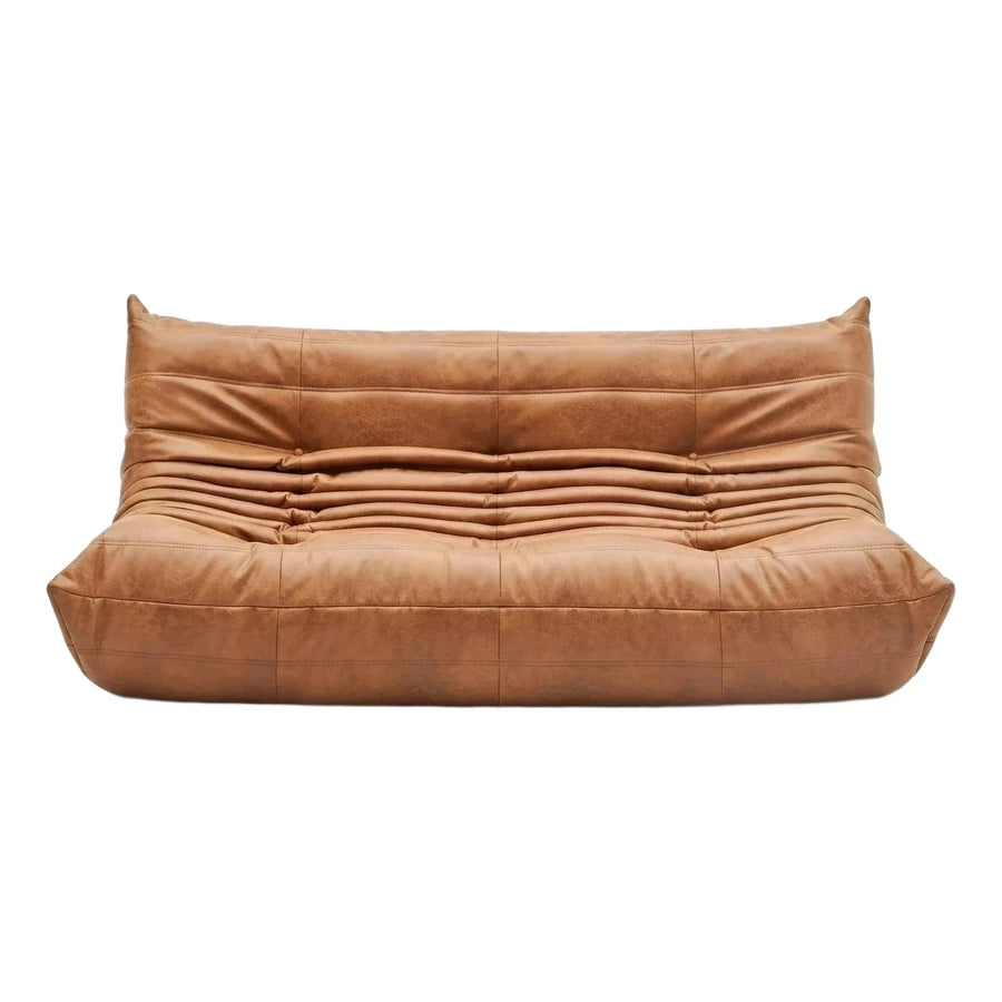 Tan Leather Low Profile Floor Sofa