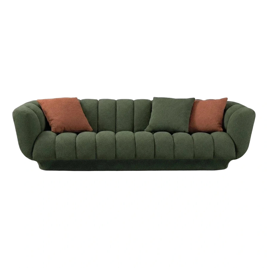 Modern Green Channel Tufted Curved Sofa