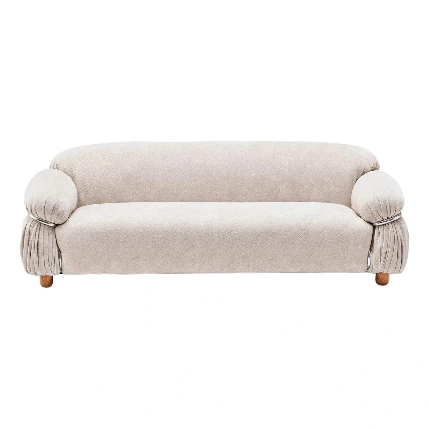Cream Boucle Sofa with Pleated Armrests