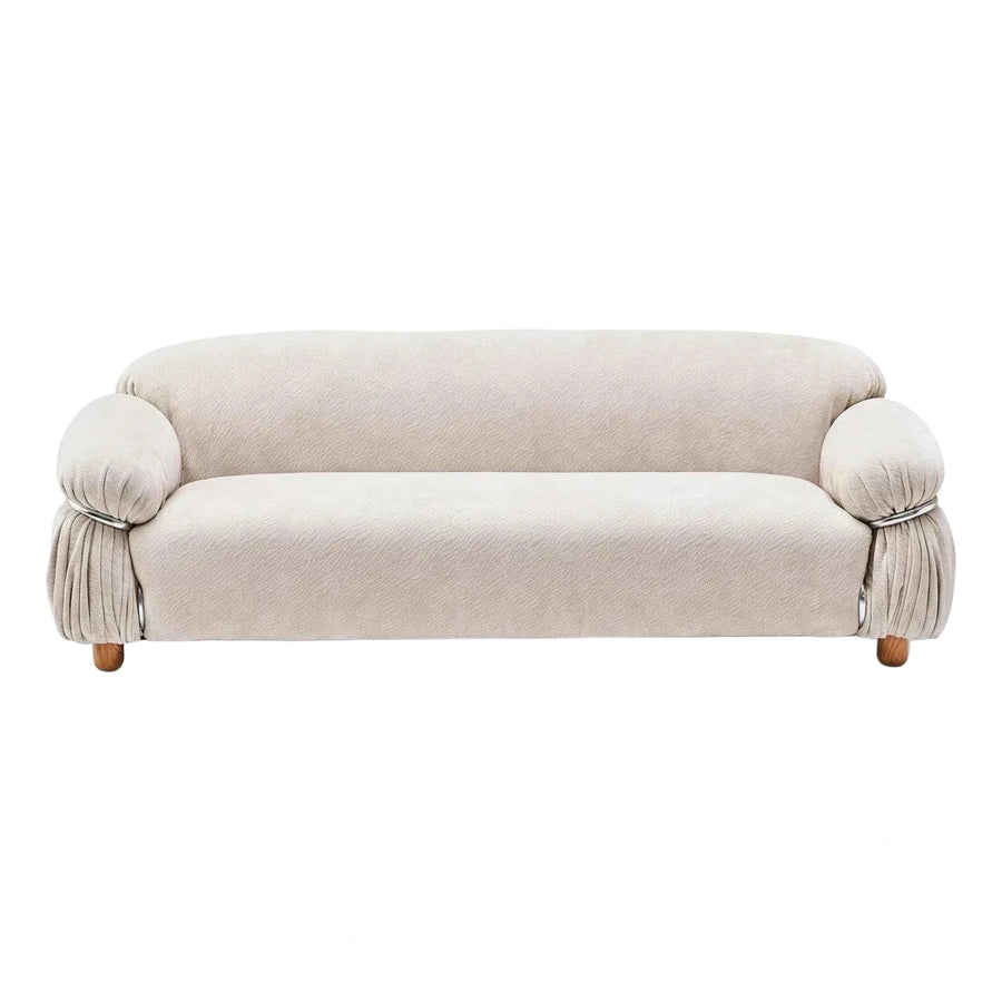 Cream Boucle Sofa with Pleated Armrests