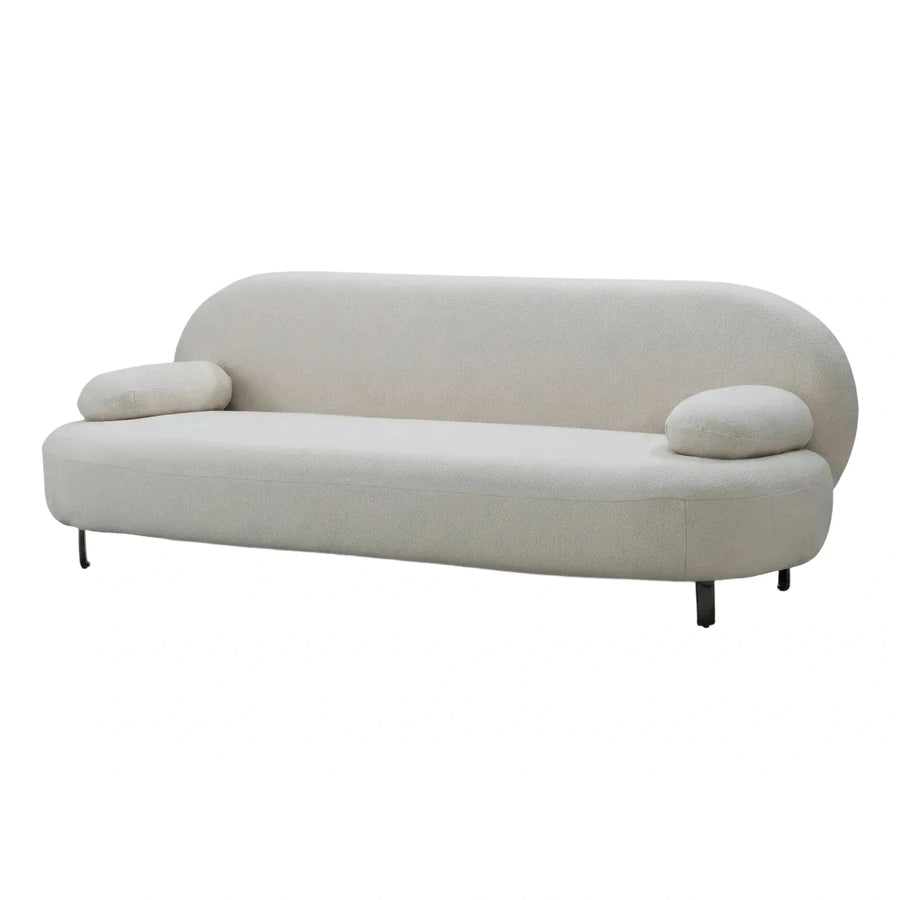 Curved Cream Boucle Sofa with Bolster Armrests