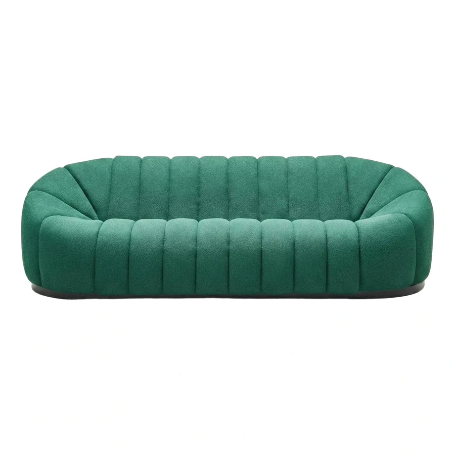 Emerald Green Curved Channel Tufted Sofa