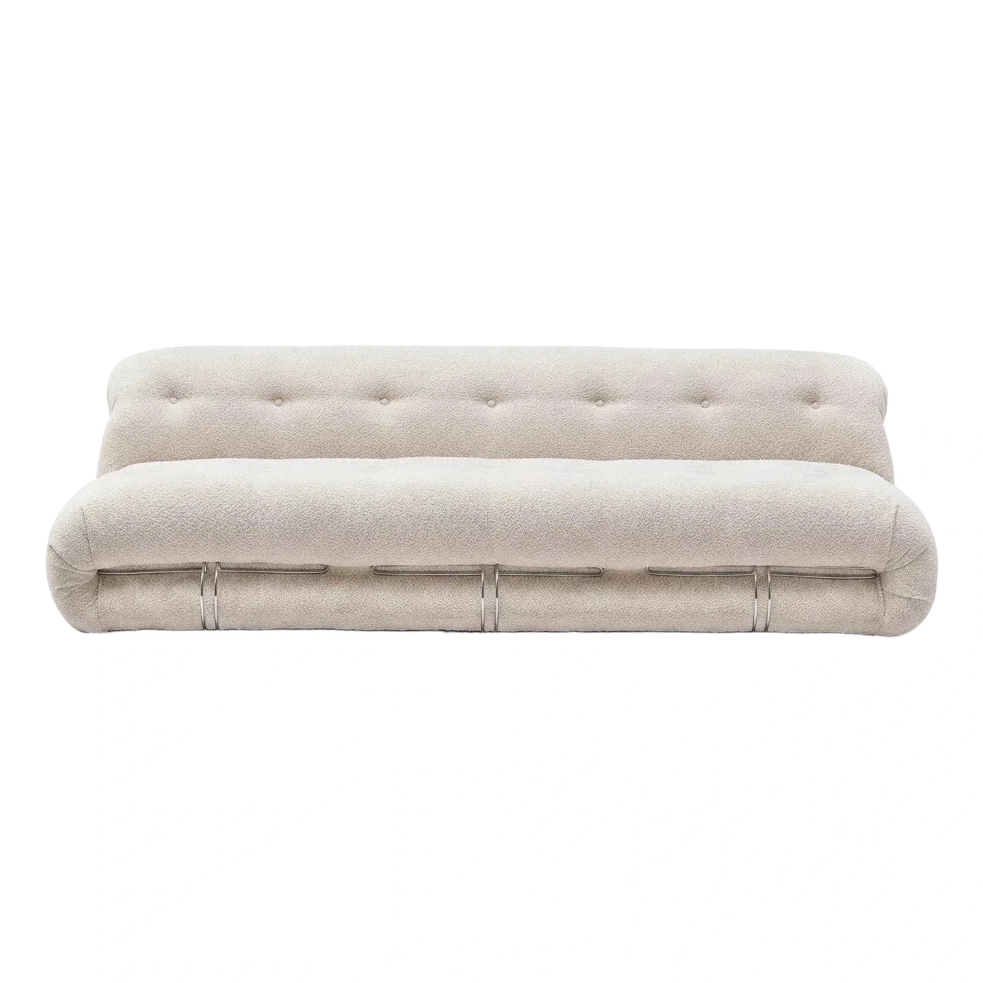 Cream Boucle Tufted Sofa with Metal Accents