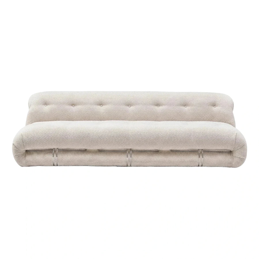 Cream Boucle Tufted Sofa with Metal Accents