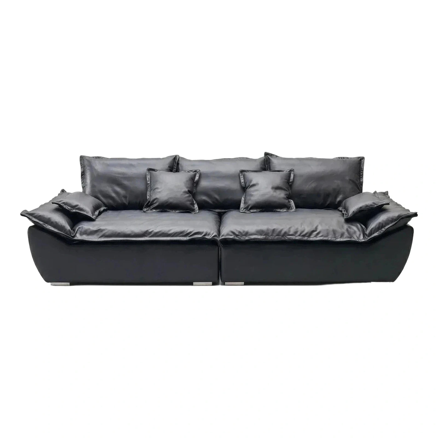 Modern Black Leather Modular Sofa with Metal Feet