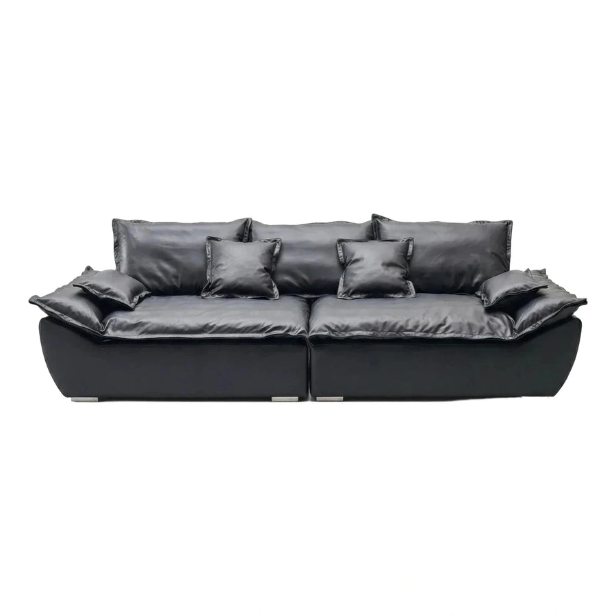 Modern Black Leather Modular Sofa with Metal Feet