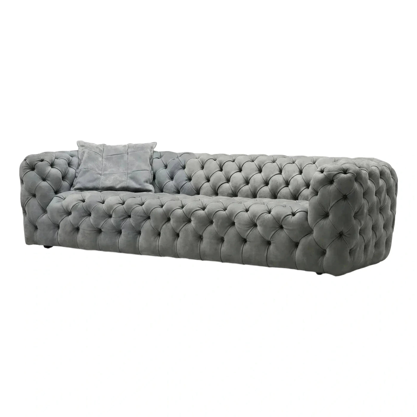 Grey Velvet Deep Button Tufted Sofa