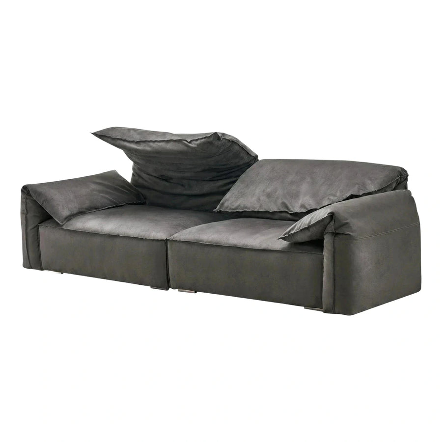Modern Dark Grey Leather Low Profile Sofa