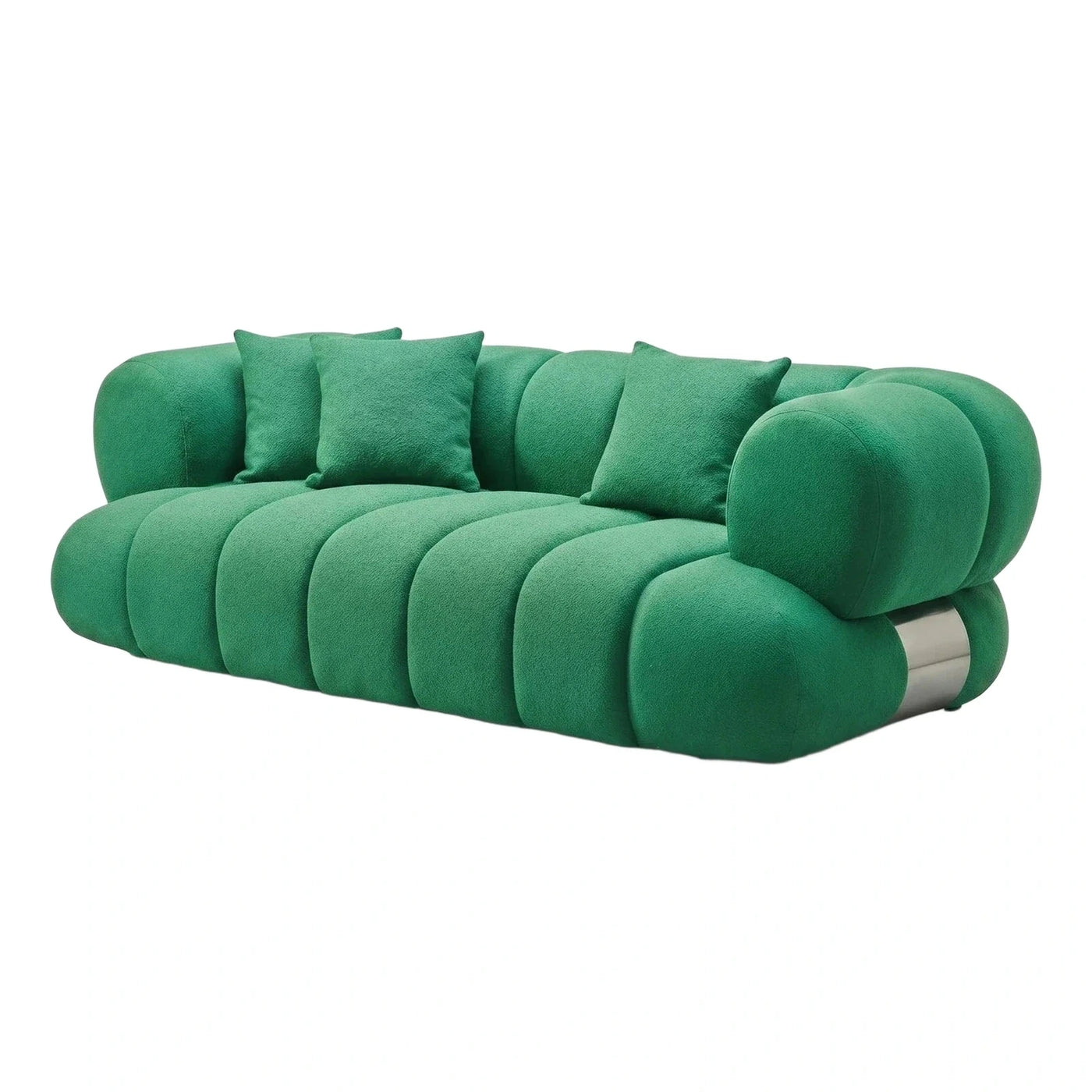 Modern Green Boucle Bubble Sofa with Metal Base