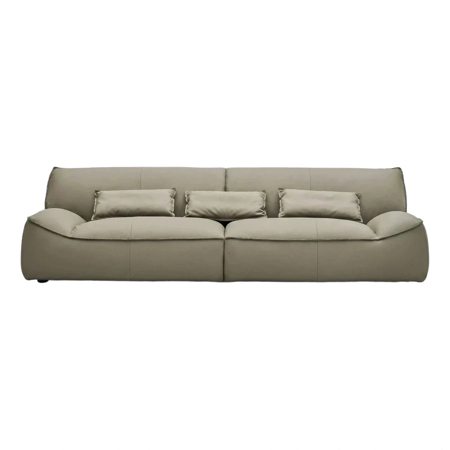 Modern Beige Leather Modular Sofa with Lumbar Pillows