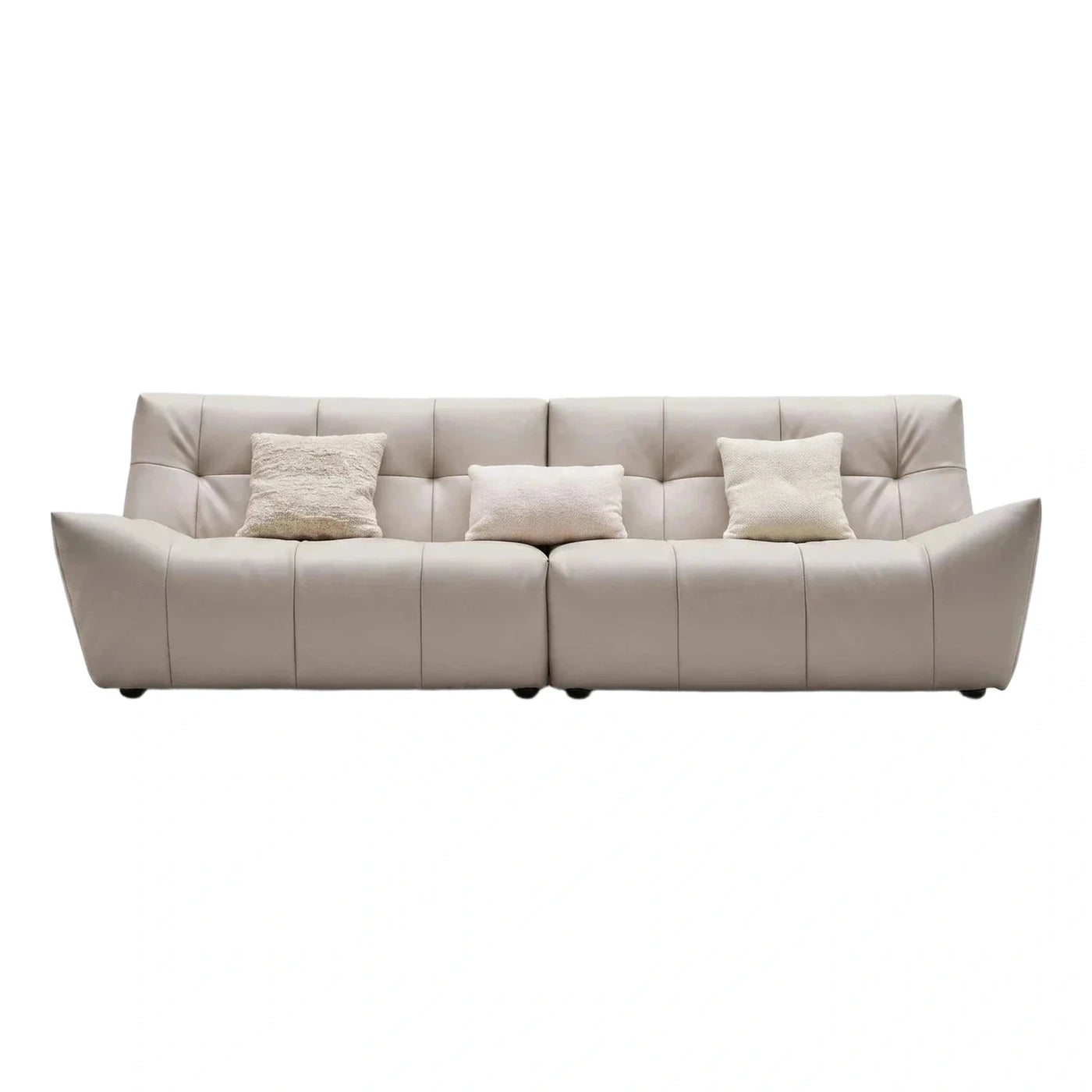 Modern Beige Leather Sofa with Tufted Back