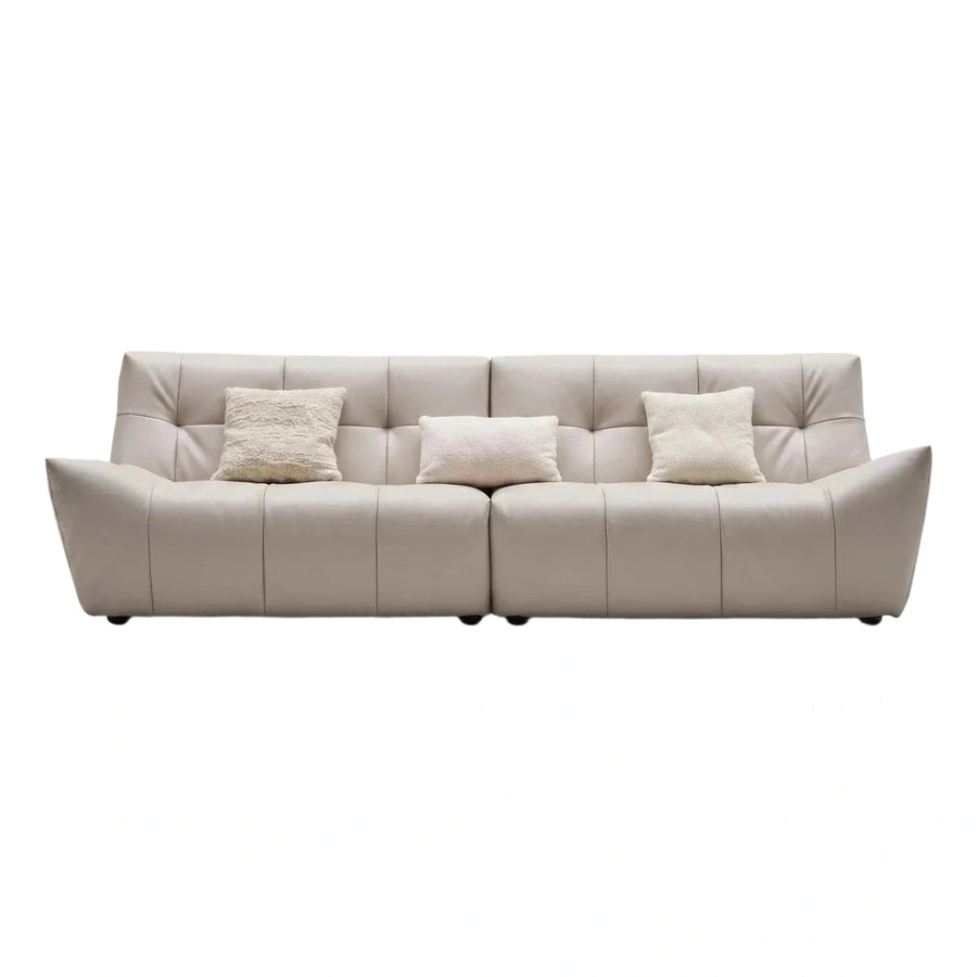 Modern Beige Leather Sofa with Tufted Back