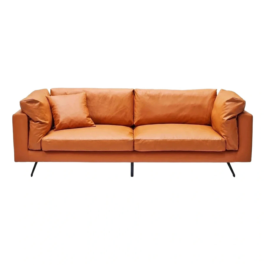 Modern Tan Leather Sofa with Black Metal Legs