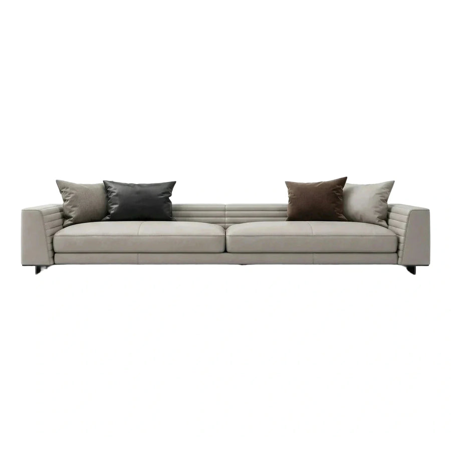 Modern Grey Leather Sofa with Channel Stitching