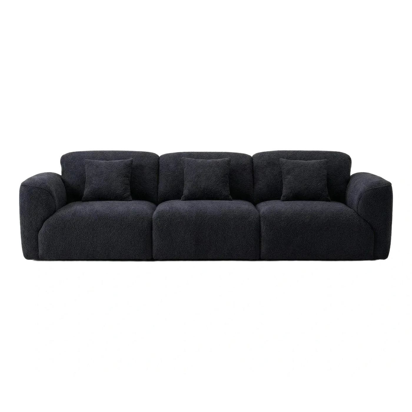 Modern Dark Blue Boucle Three Seater Sofa