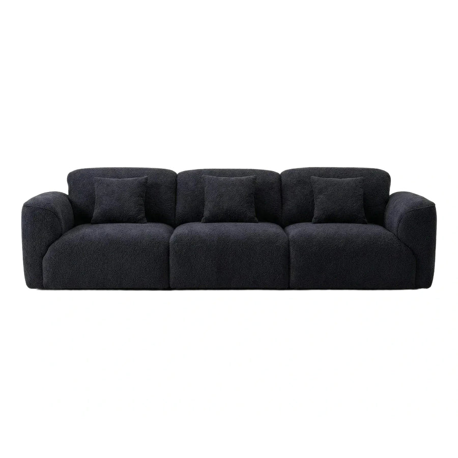 Modern Dark Blue Boucle Three Seater Sofa