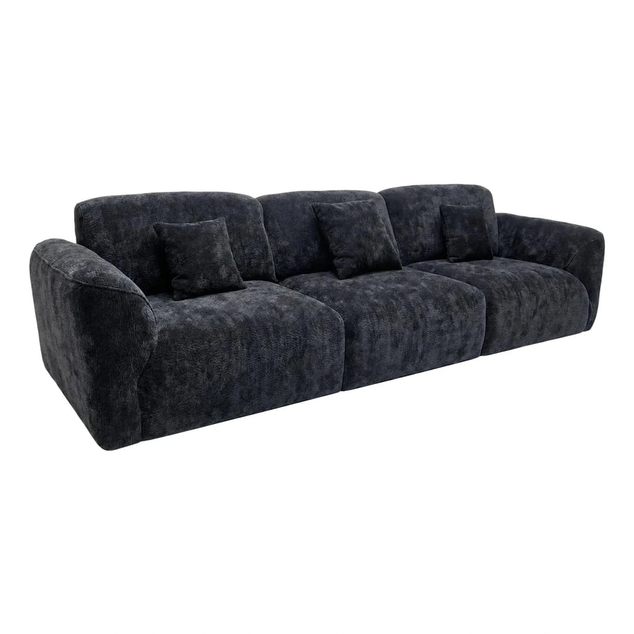 Dark Blue Plush Textured Three Seater Sofa