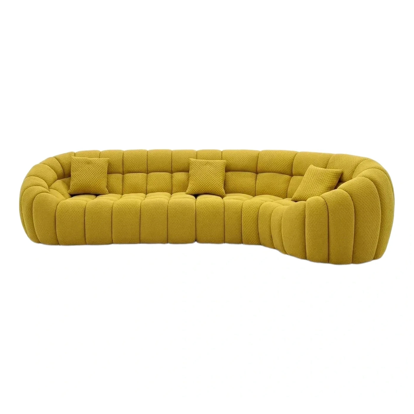 Modern Mustard Yellow Curved Boucle Sofa