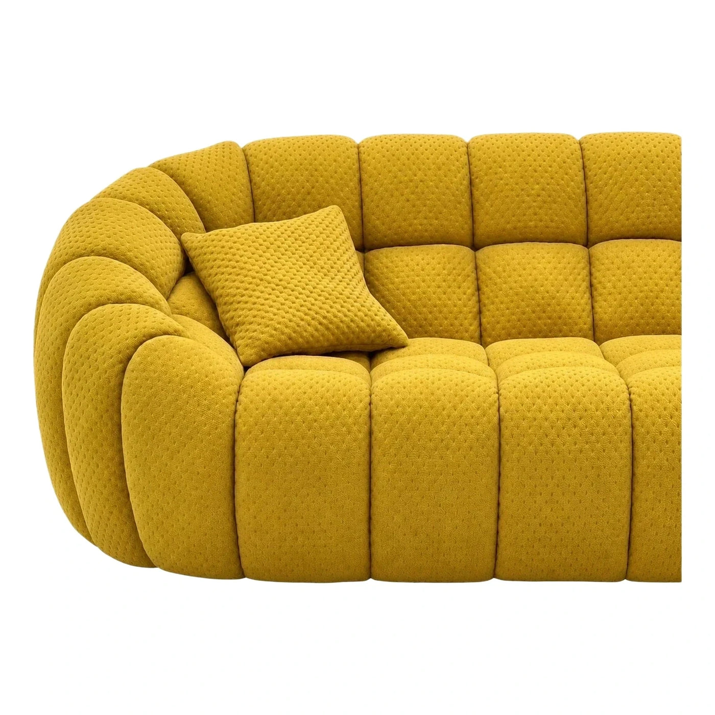 Mustard Yellow Curved Sofa Textured Fabric