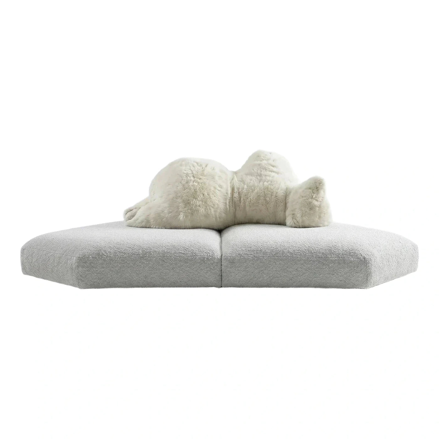 Modular Boucle Floor Sofa with Plush Fur Pillows