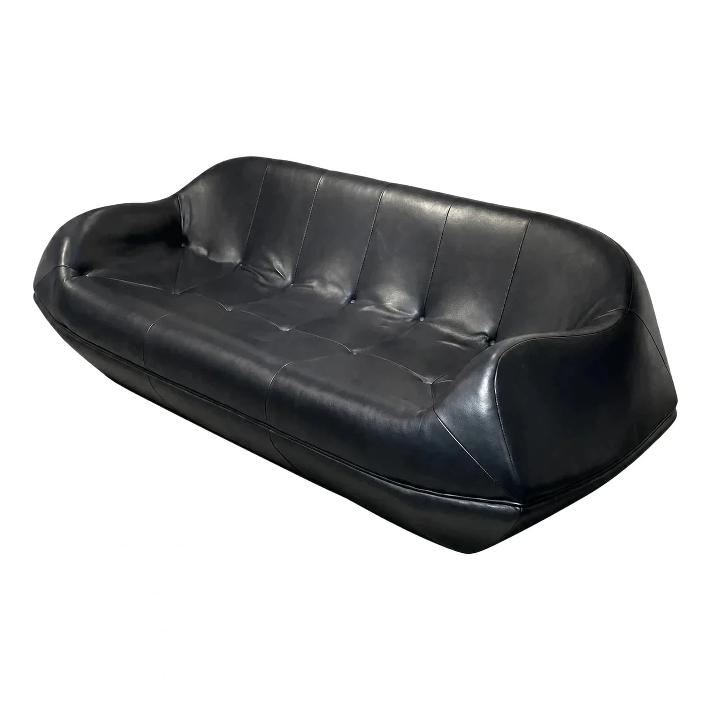 Modern Black Leather Low Profile Curved Sofa