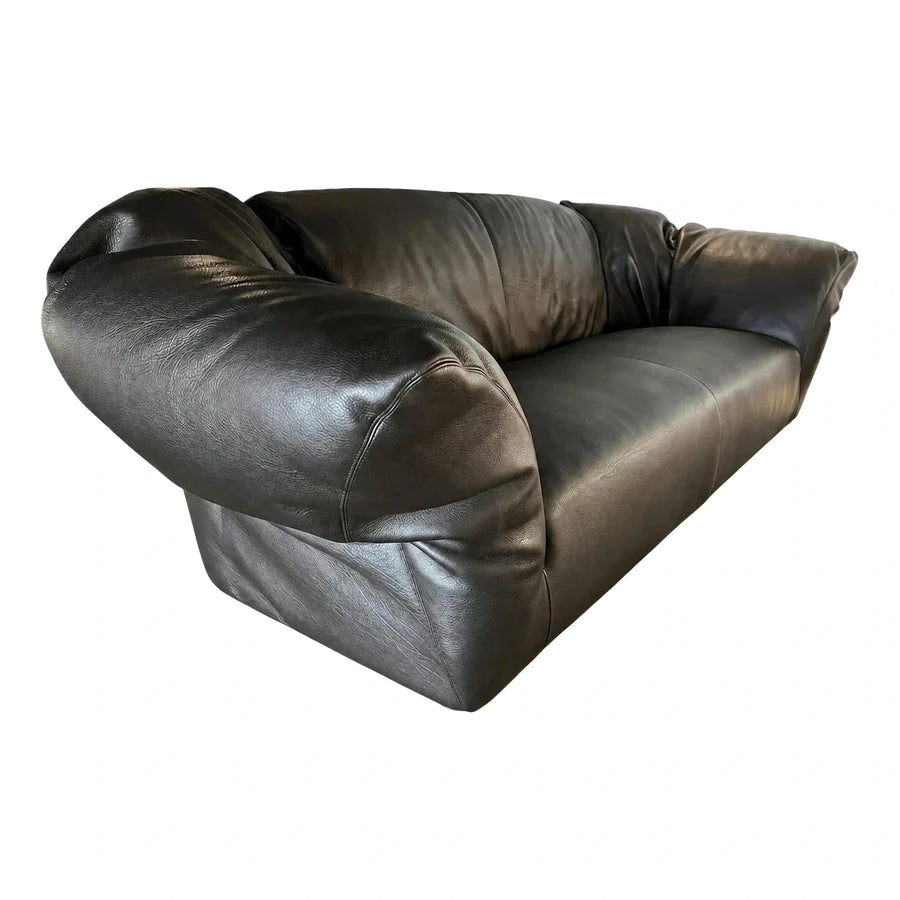 Dark Brown Leather Modern Sofa with Plush Rolled Arms