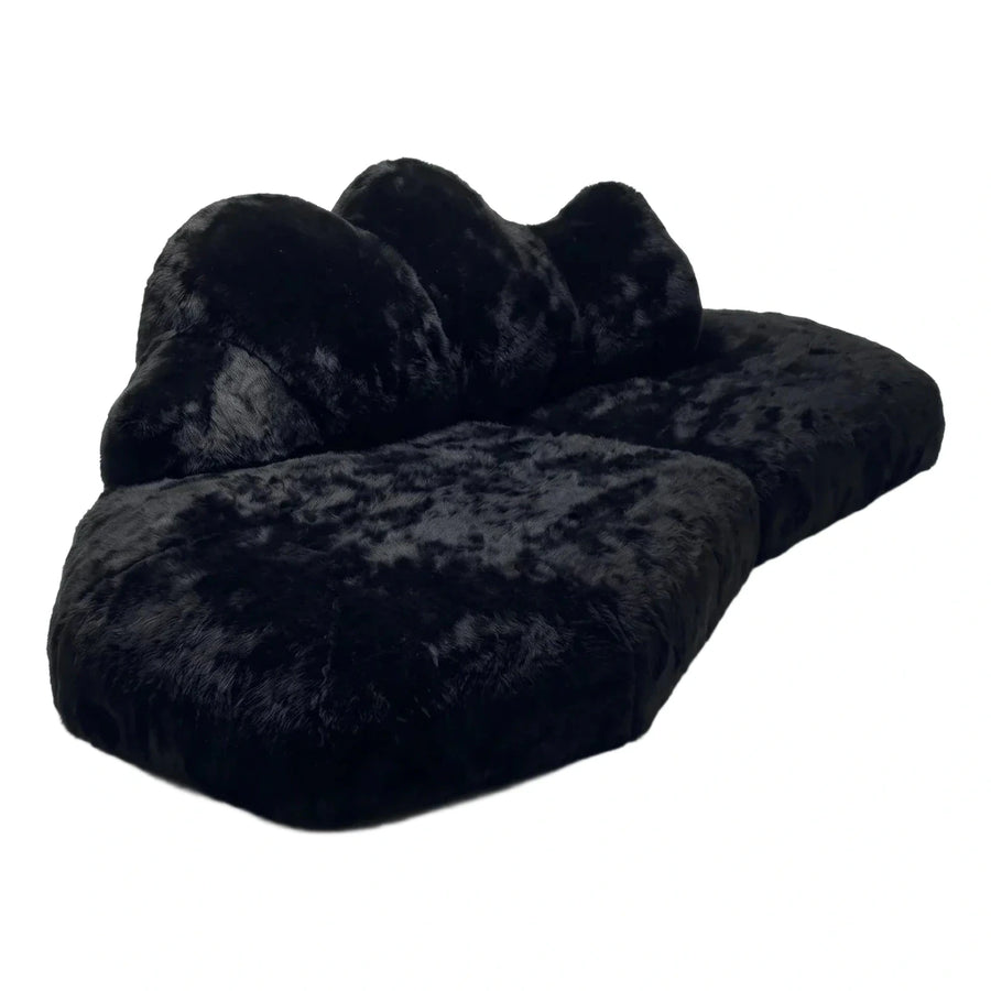 Black Plush Faux Fur Organic Modular Sofa