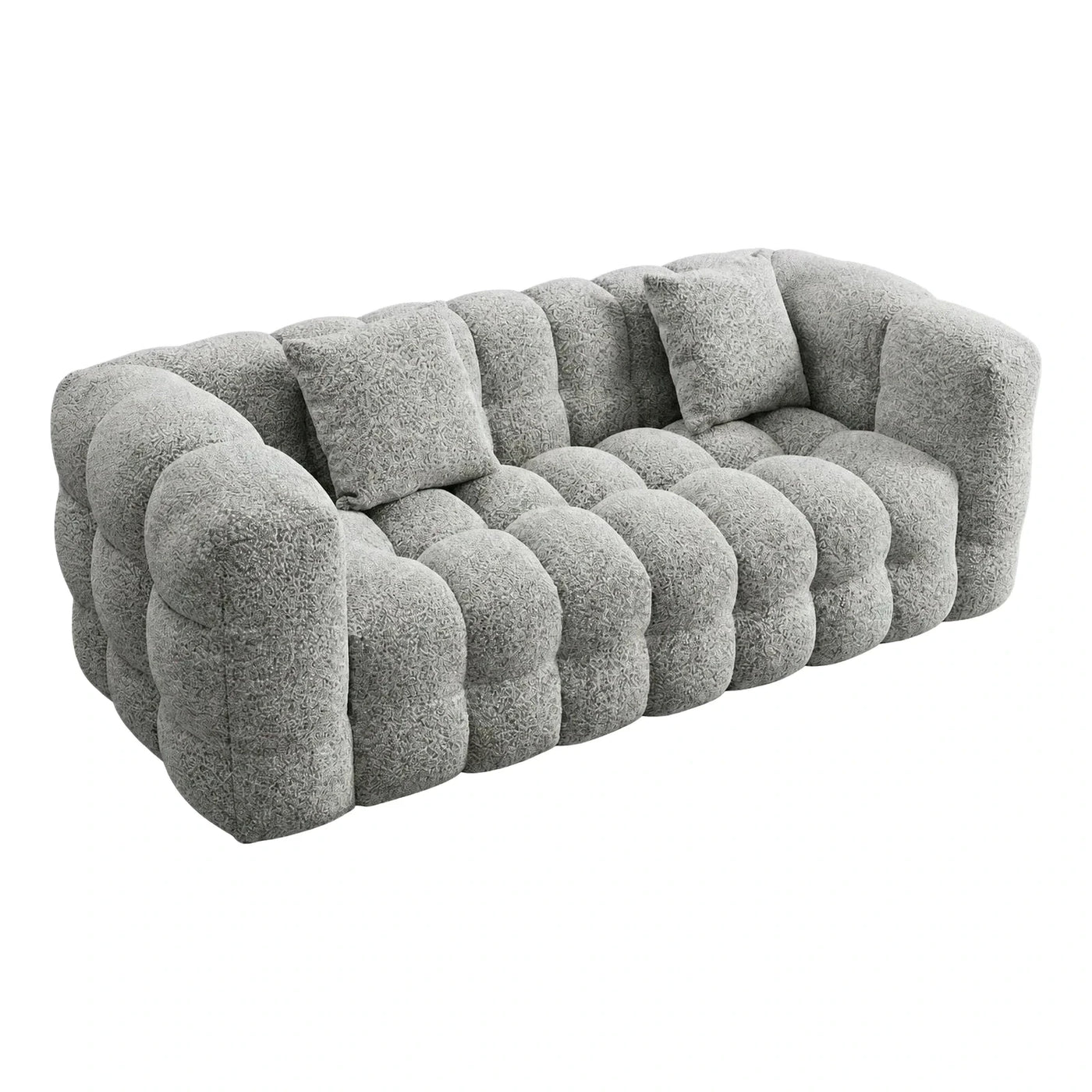 Modern Grey Boucle Bubble Sofa with Pillows