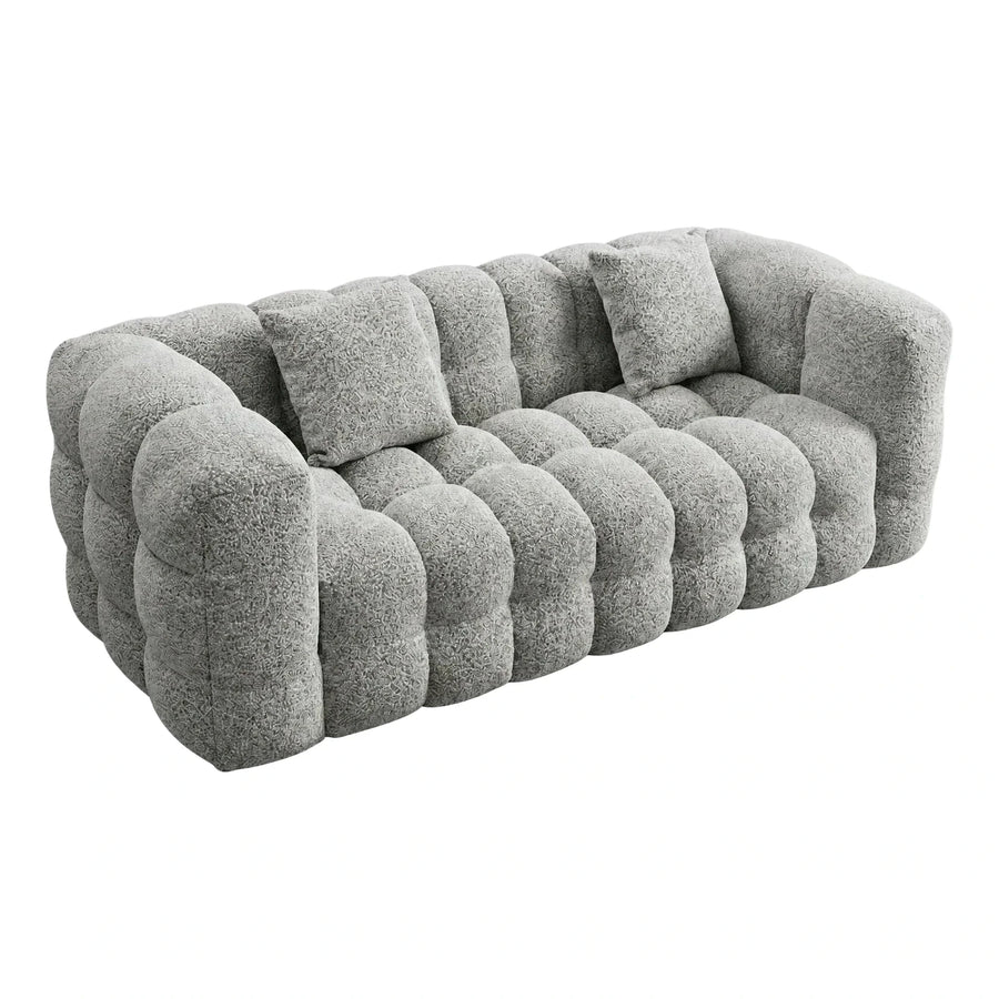Modern Grey Boucle Bubble Sofa with Pillows
