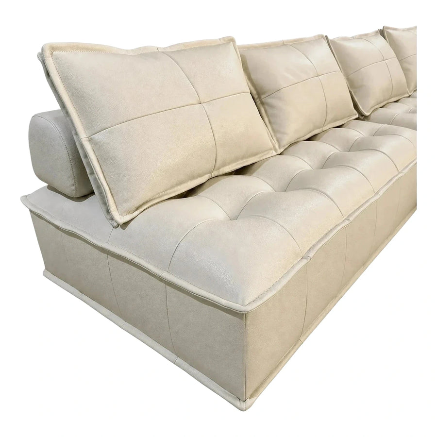 Cream Leather Tufted Modern Sofa