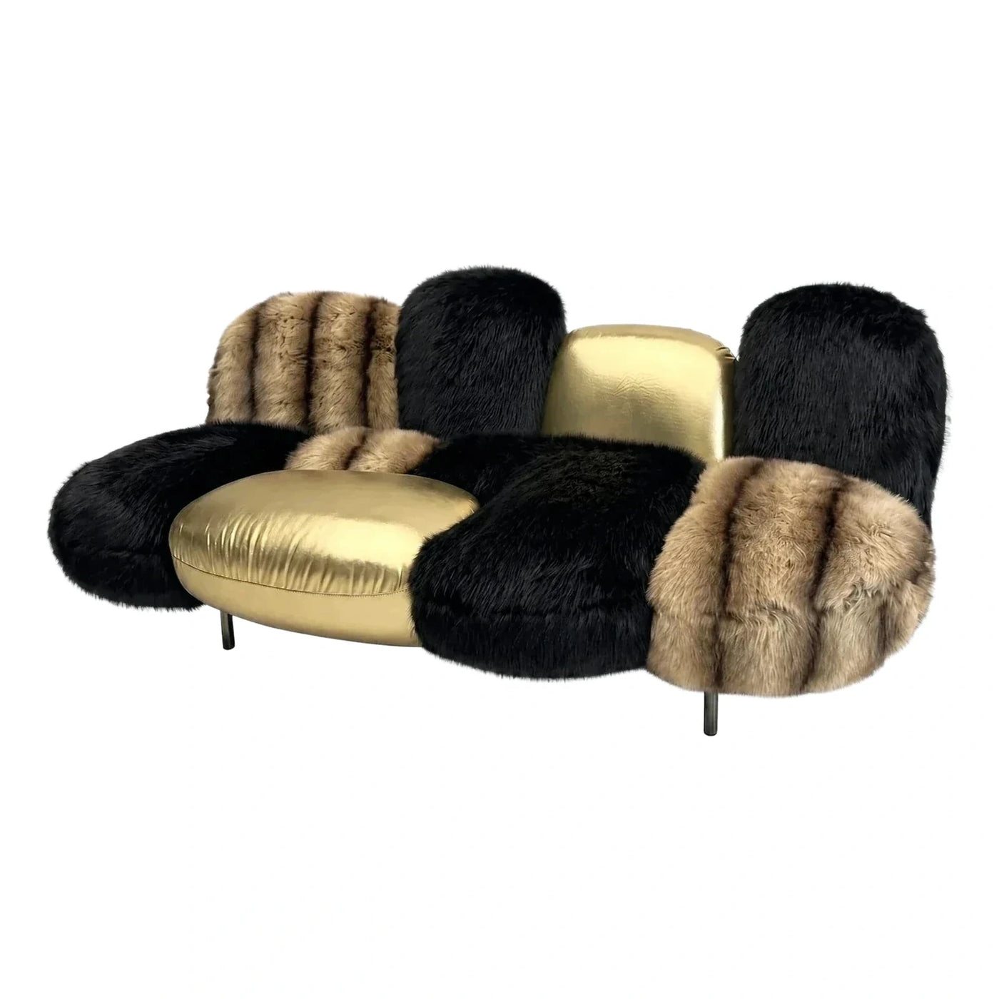 Gold Metallic and Faux Fur Curved Sofa