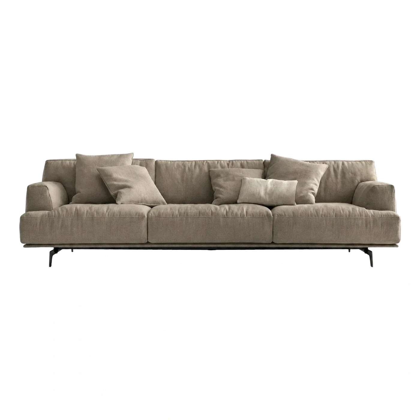 Modern Beige Fabric Sofa with Black Metal Legs