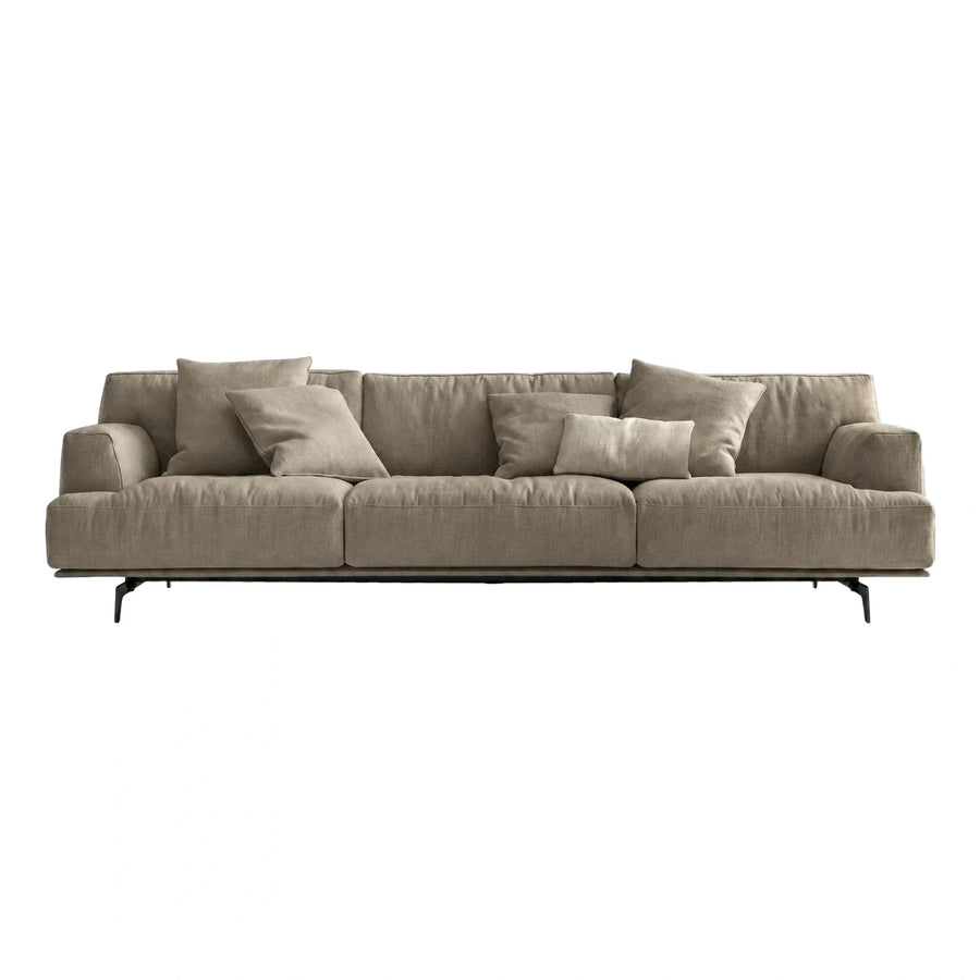 Modern Beige Fabric Sofa with Black Metal Legs