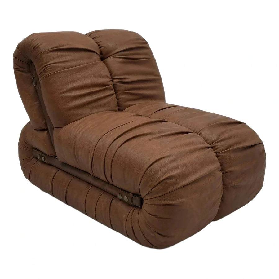 Brown Leather Modular Sofa with Strap Detail