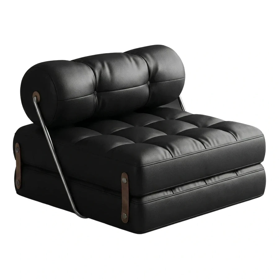 Black Leather Modern Sofa with Metal Frame