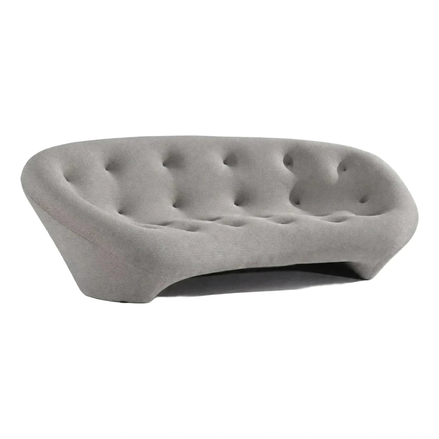 Modern Grey Curved Button-Tufted Sofa