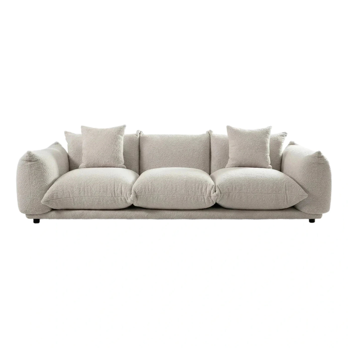 Cream Boucle Plush 3-Seater Sofa with Pillows