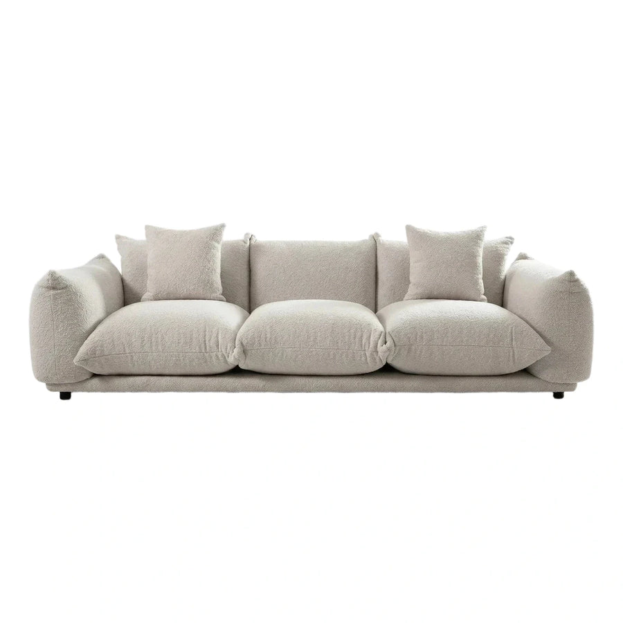 Cream Boucle Plush 3-Seater Sofa with Pillows