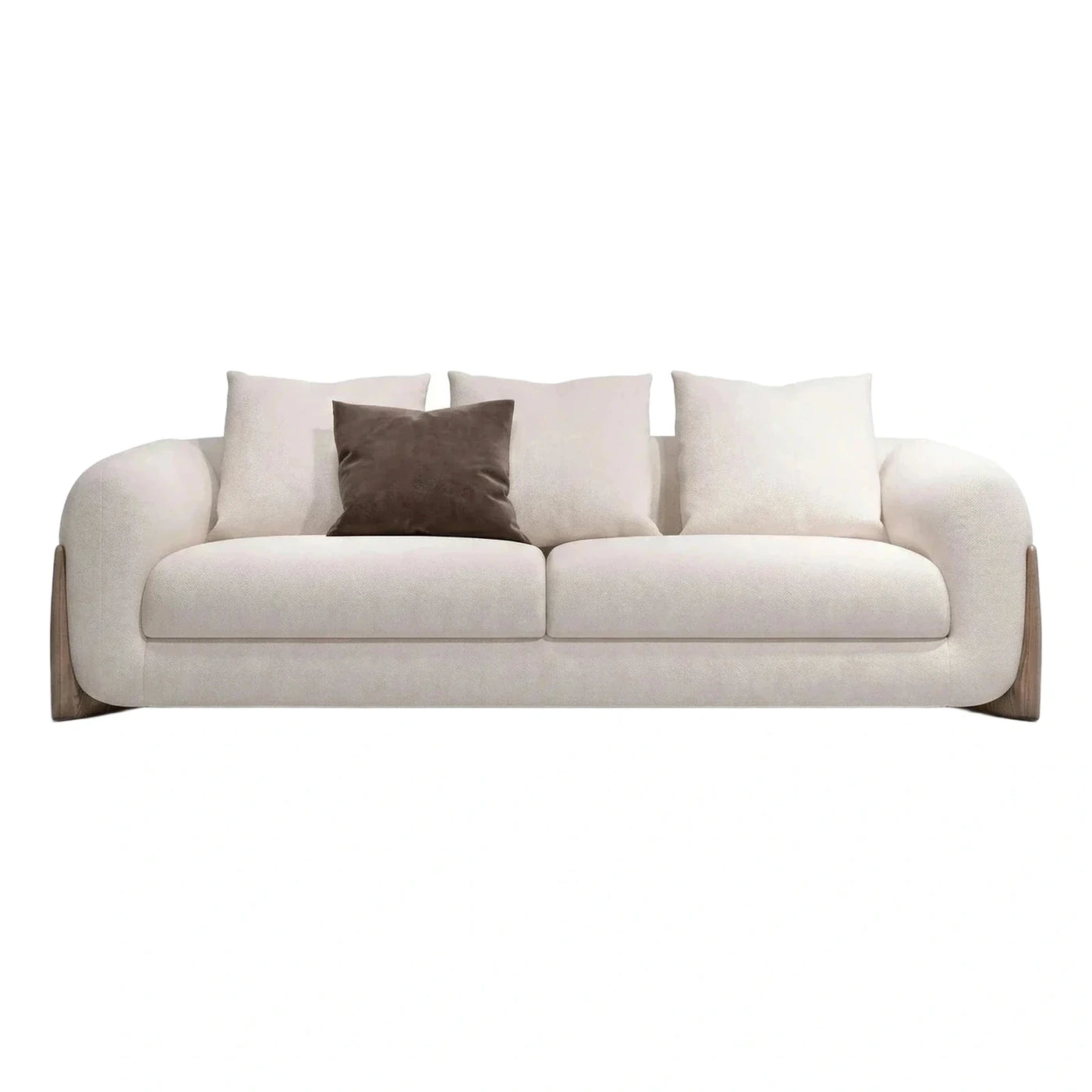 Modern Cream Boucle Sofa with Wooden Base