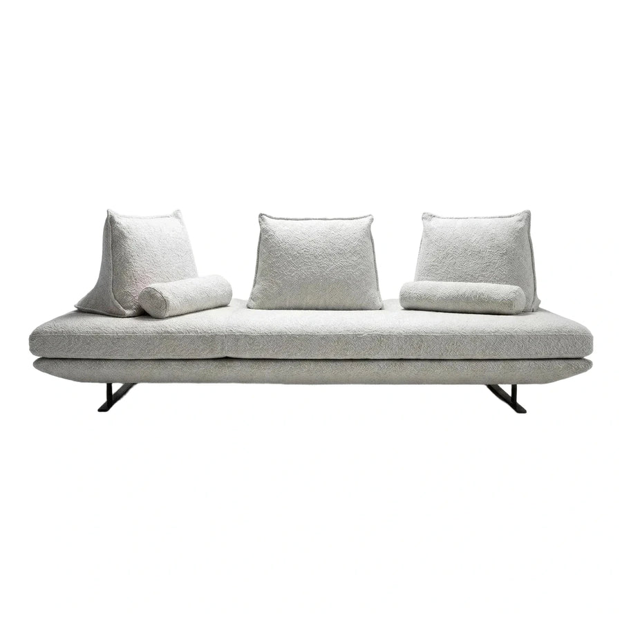 Modern Low Profile Boucle Sofa with Pillows