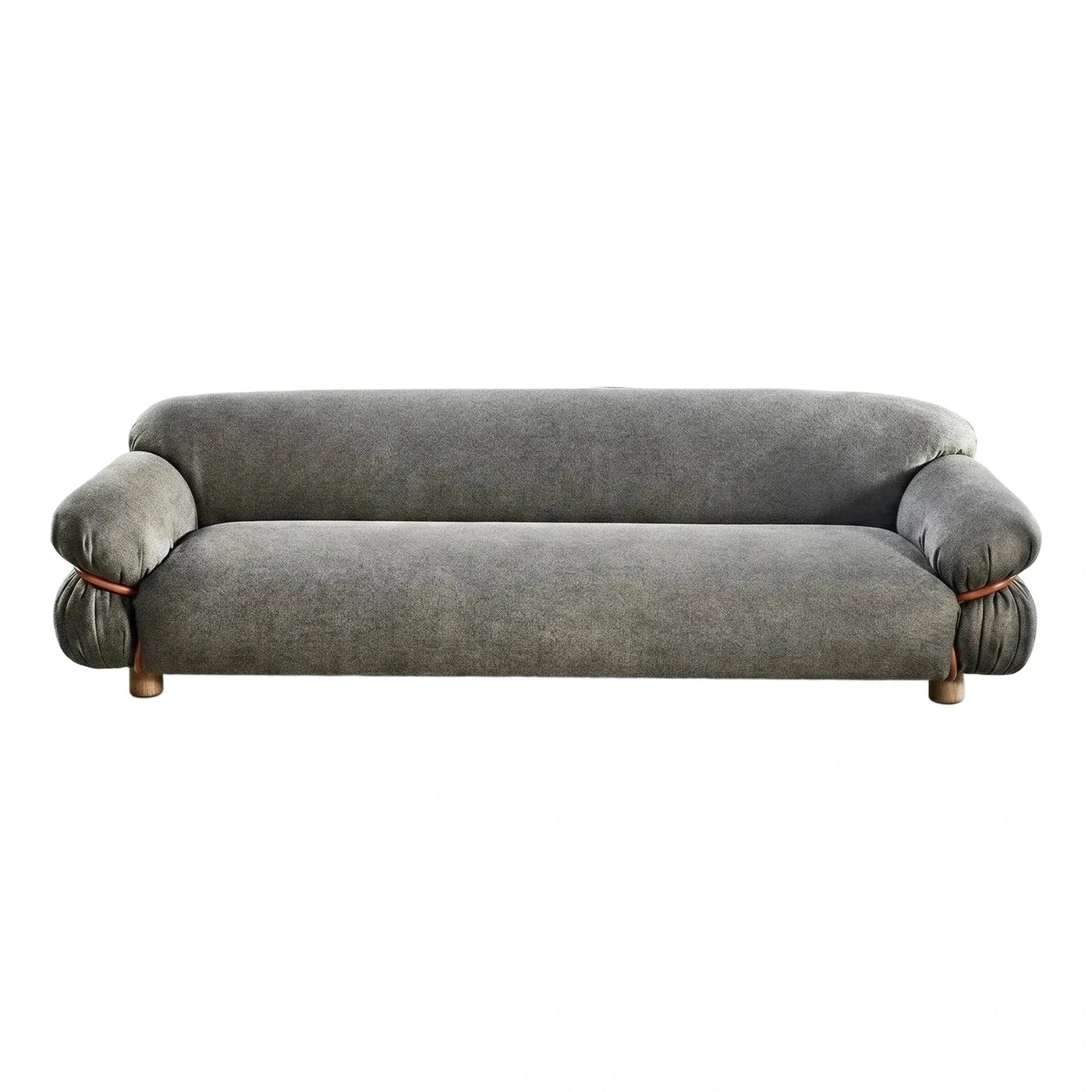 Modern Grey Fabric Sofa with Leather Straps