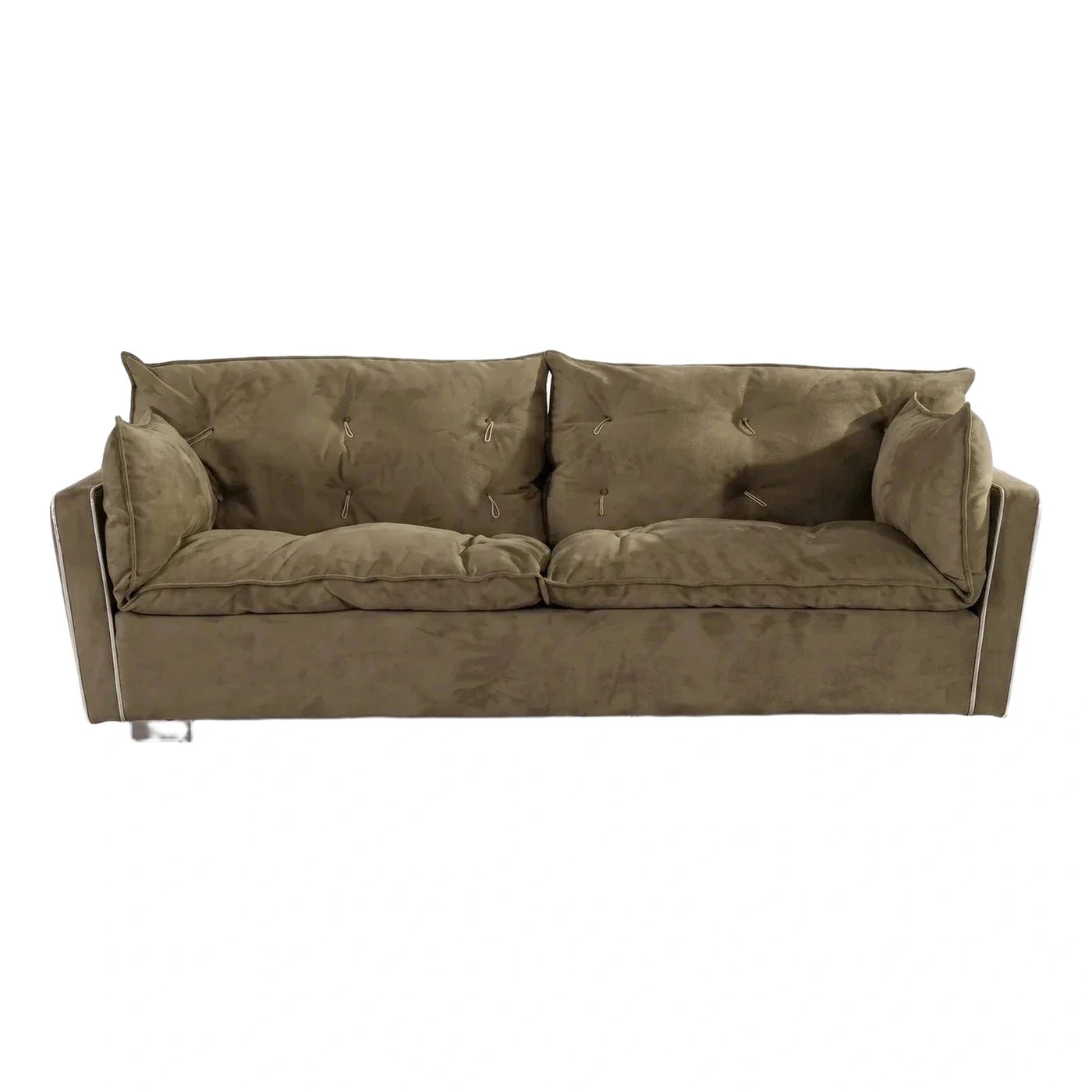 Modern Brown Fabric Sofa with Metal Trim