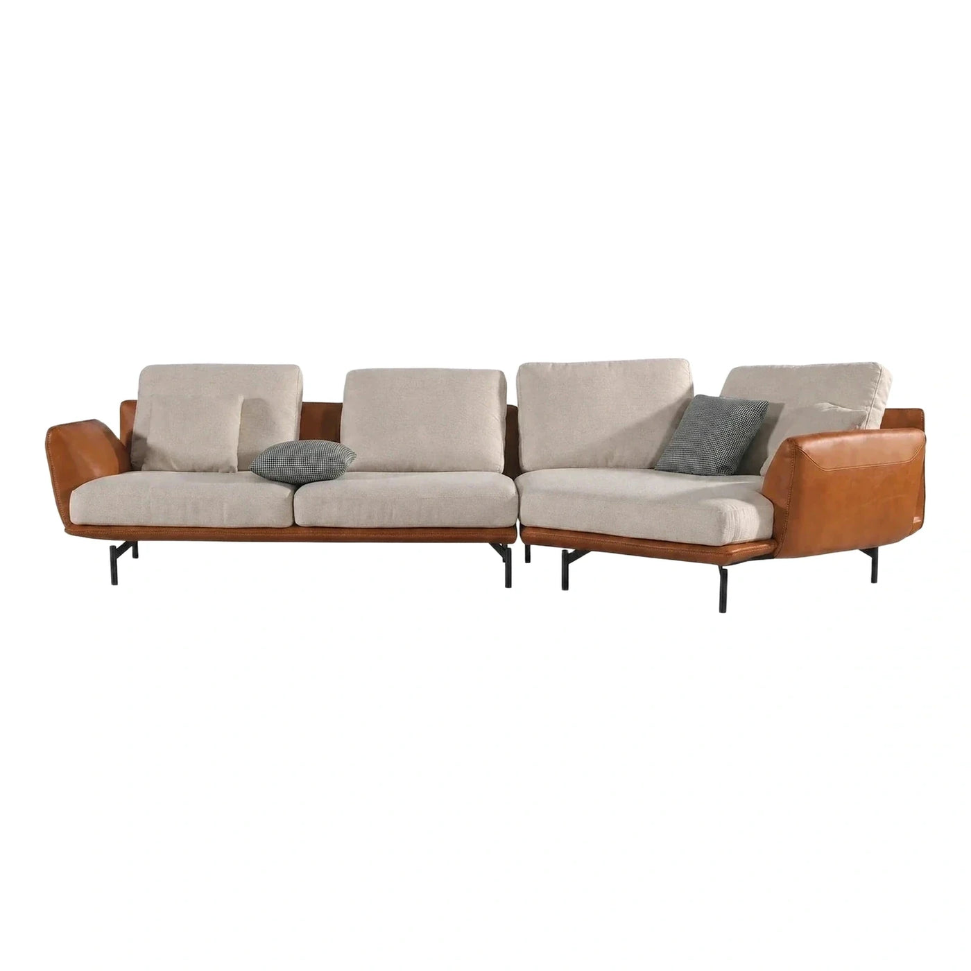 Modern Beige Fabric and Brown Leather Modular Sofa