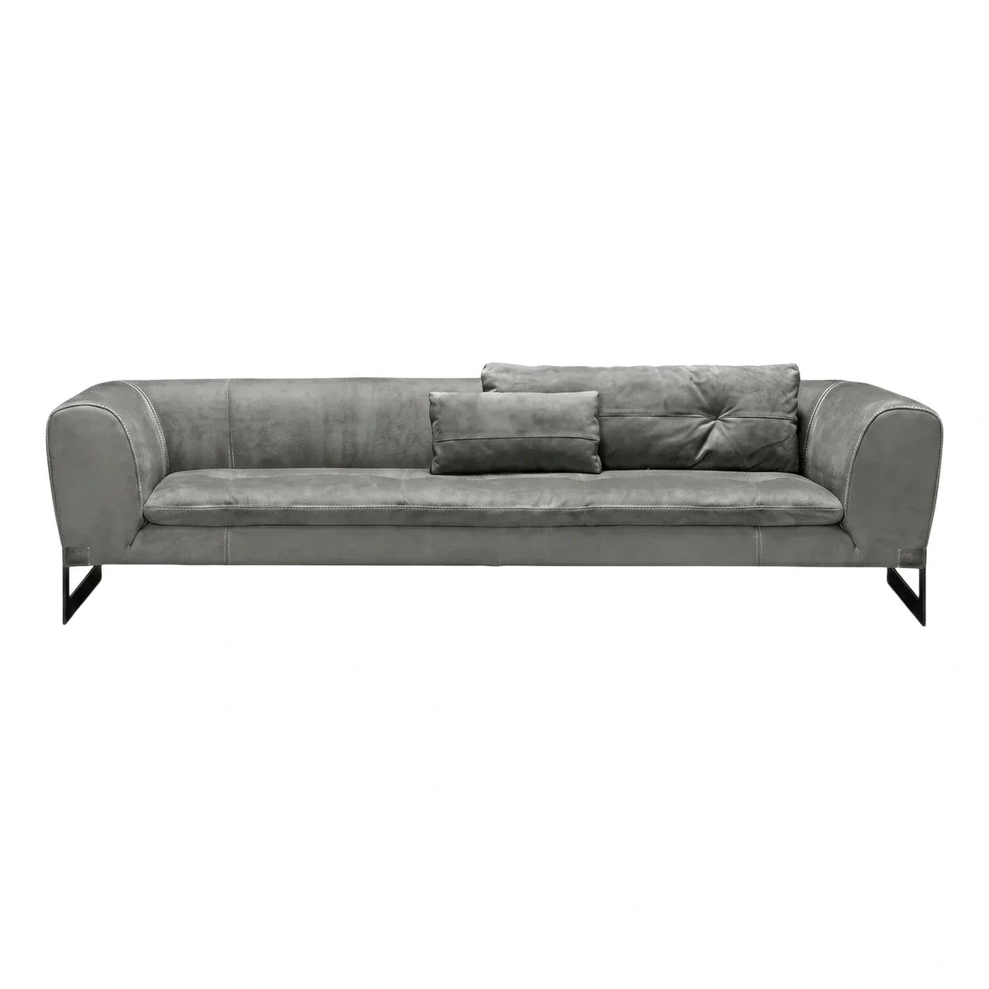 Modern Grey Leather Sofa with Contrast Stitching